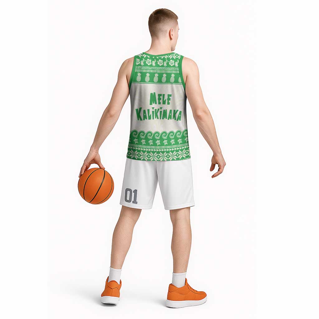 Green Mele Kalikimaka Hawaii Basketball Jersey Funny Ho Ho Ho Santa Shaka - Polynesian Pride