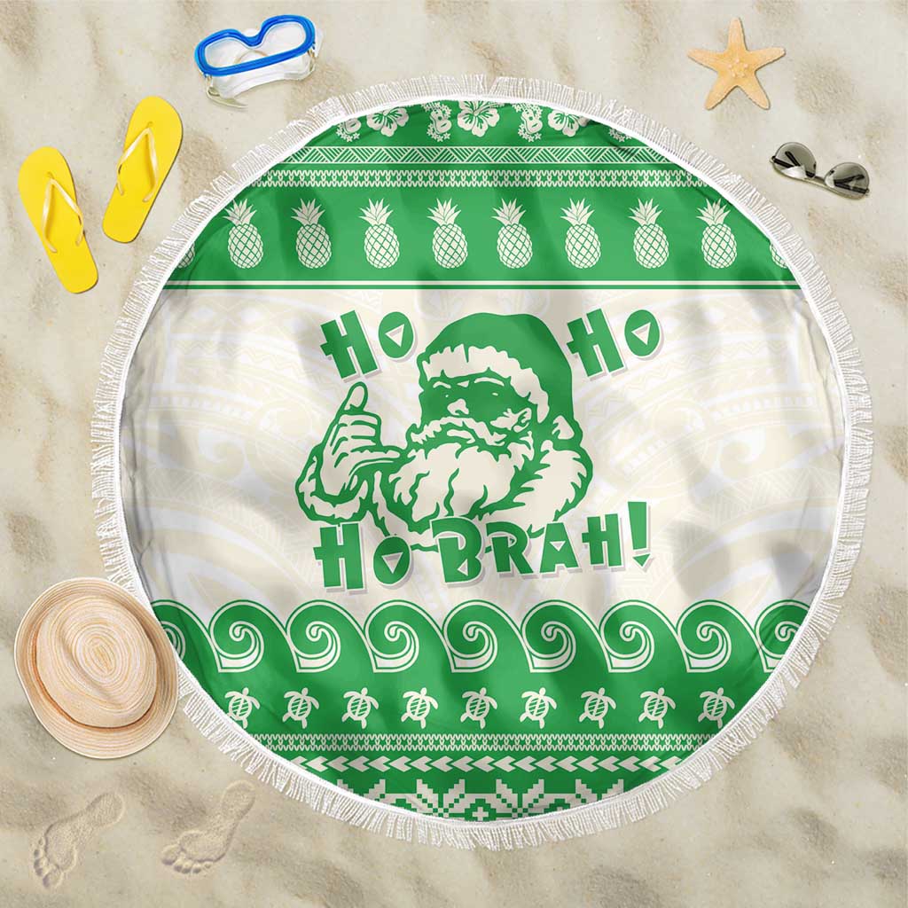 Green Mele Kalikimaka Hawaii Beach Blanket Funny Ho Ho Ho Santa Shaka - Polynesian Pride