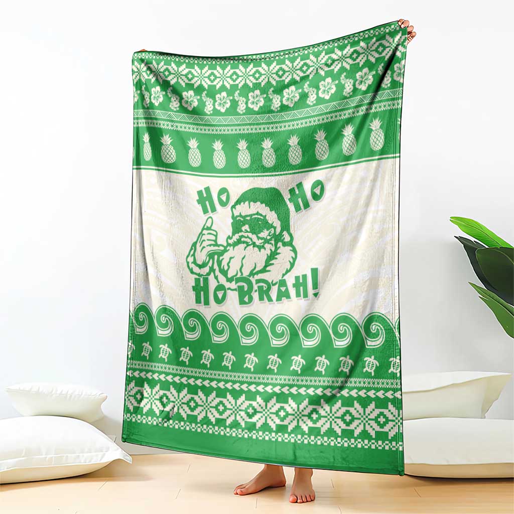 Green Mele Kalikimaka Hawaii Blanket Funny Ho Ho Ho Santa Shaka - Polynesian Pride