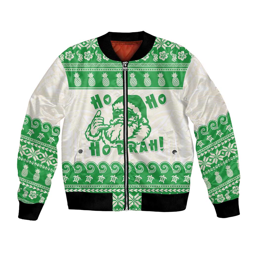 Green Mele Kalikimaka Hawaii Bomber Jacket Funny Ho Ho Ho Santa Shaka - Polynesian Pride