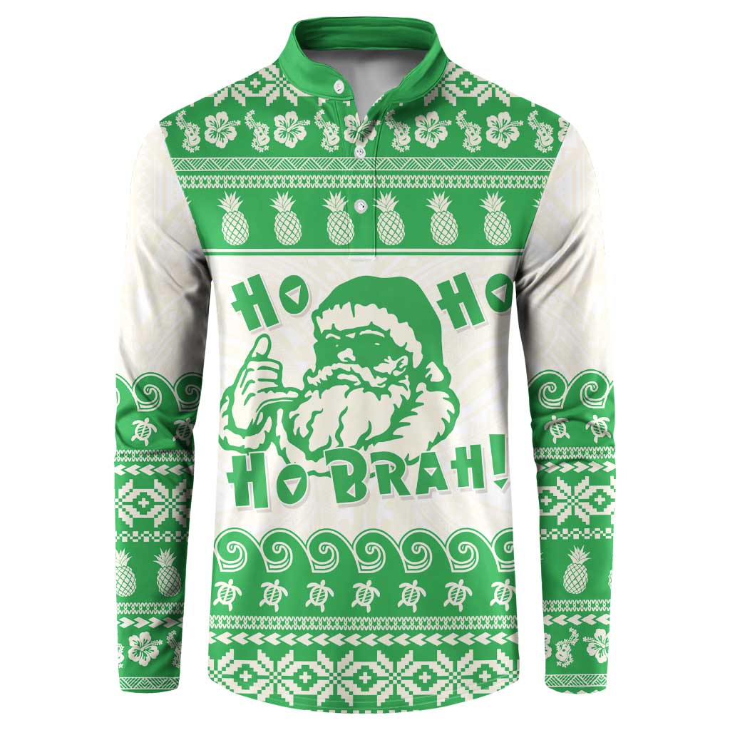 Green Mele Kalikimaka Hawaii Button Sweatshirt Funny Ho Ho Ho Santa Shaka - Polynesian Pride