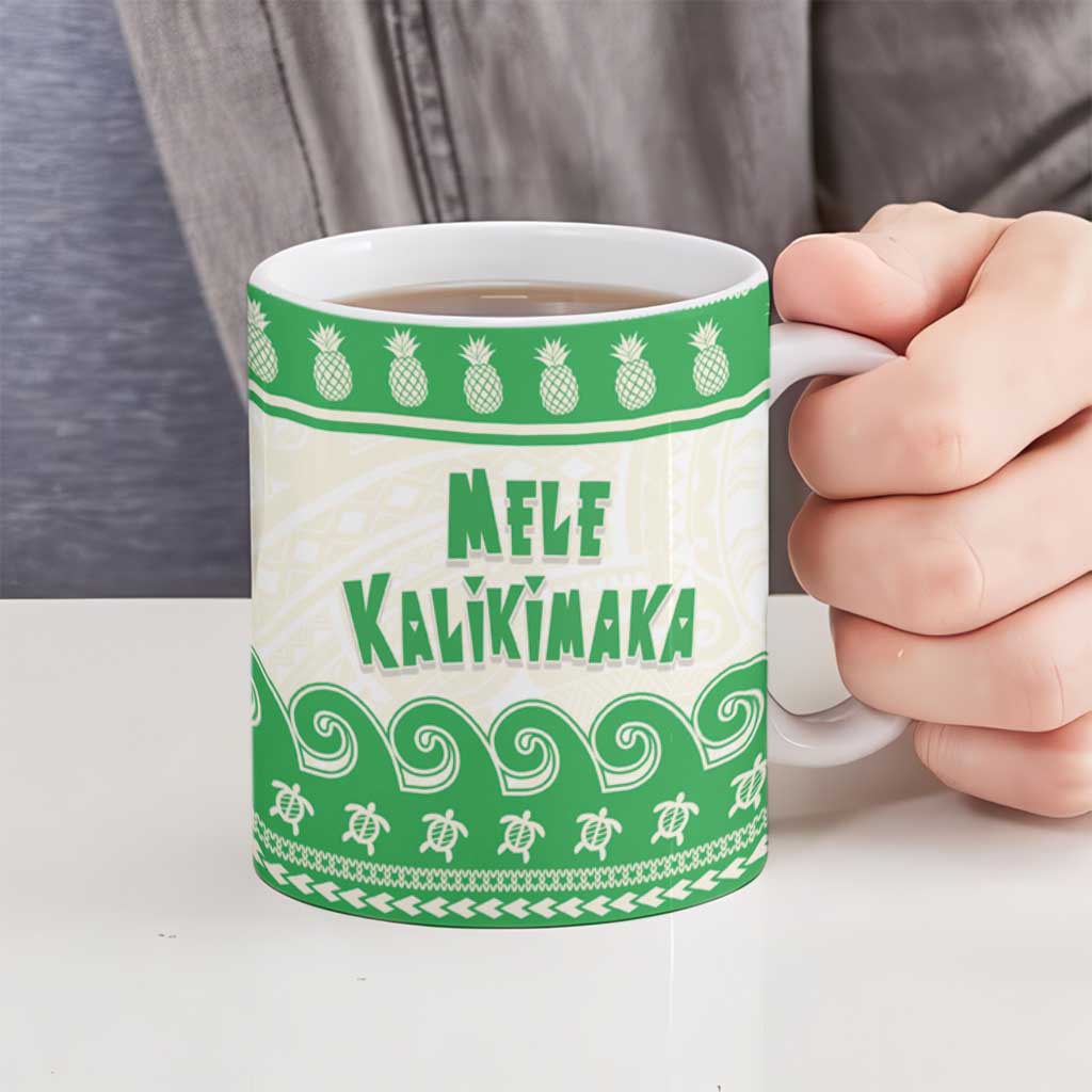 Green Mele Kalikimaka Hawaii Ceramic Mug Funny Ho Ho Ho Santa Shaka - Polynesian Pride