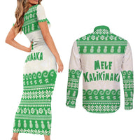Green Mele Kalikimaka Hawaii Couples Matching Short Sleeve Bodycon Dress and Long Sleeve Button Shirt Funny Ho Ho Ho Santa Shaka - Polynesian Pride
