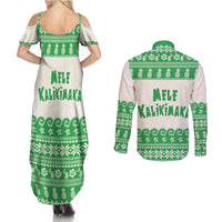 Green Mele Kalikimaka Hawaii Couples Matching Summer Maxi Dress and Long Sleeve Button Shirt Funny Ho Ho Ho Santa Shaka - Polynesian Pride