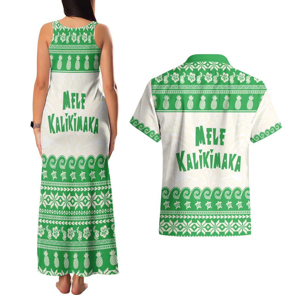 Green Mele Kalikimaka Hawaii Couples Matching Tank Maxi Dress and Hawaiian Shirt Funny Ho Ho Ho Santa Shaka - Polynesian Pride