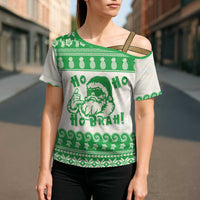 Green Mele Kalikimaka Hawaii Cross Shoulder Shirt Funny Ho Ho Ho Santa Shaka - Polynesian Pride