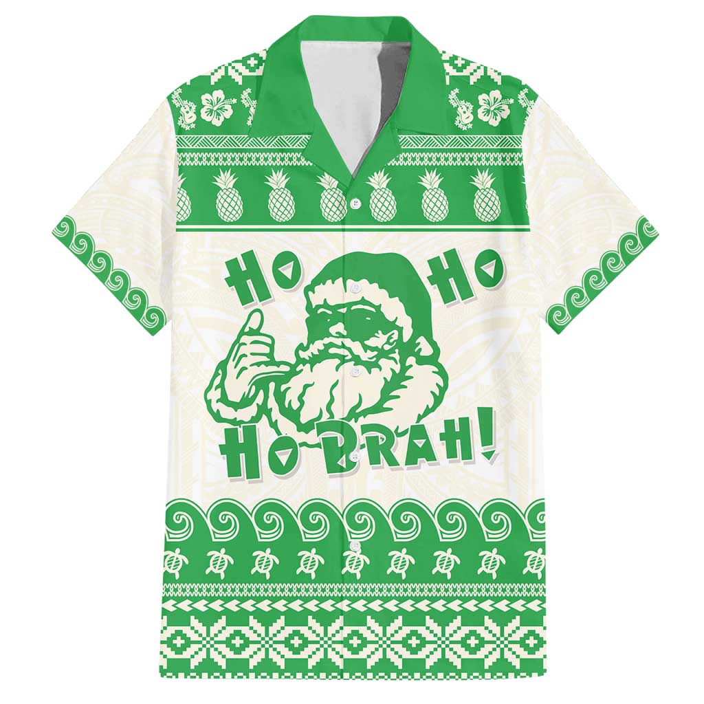 Green Mele Kalikimaka Hawaii Family Matching Long Sleeve Bodycon Dress and Hawaiian Shirt Funny Ho Ho Ho Santa Shaka - Polynesian Pride