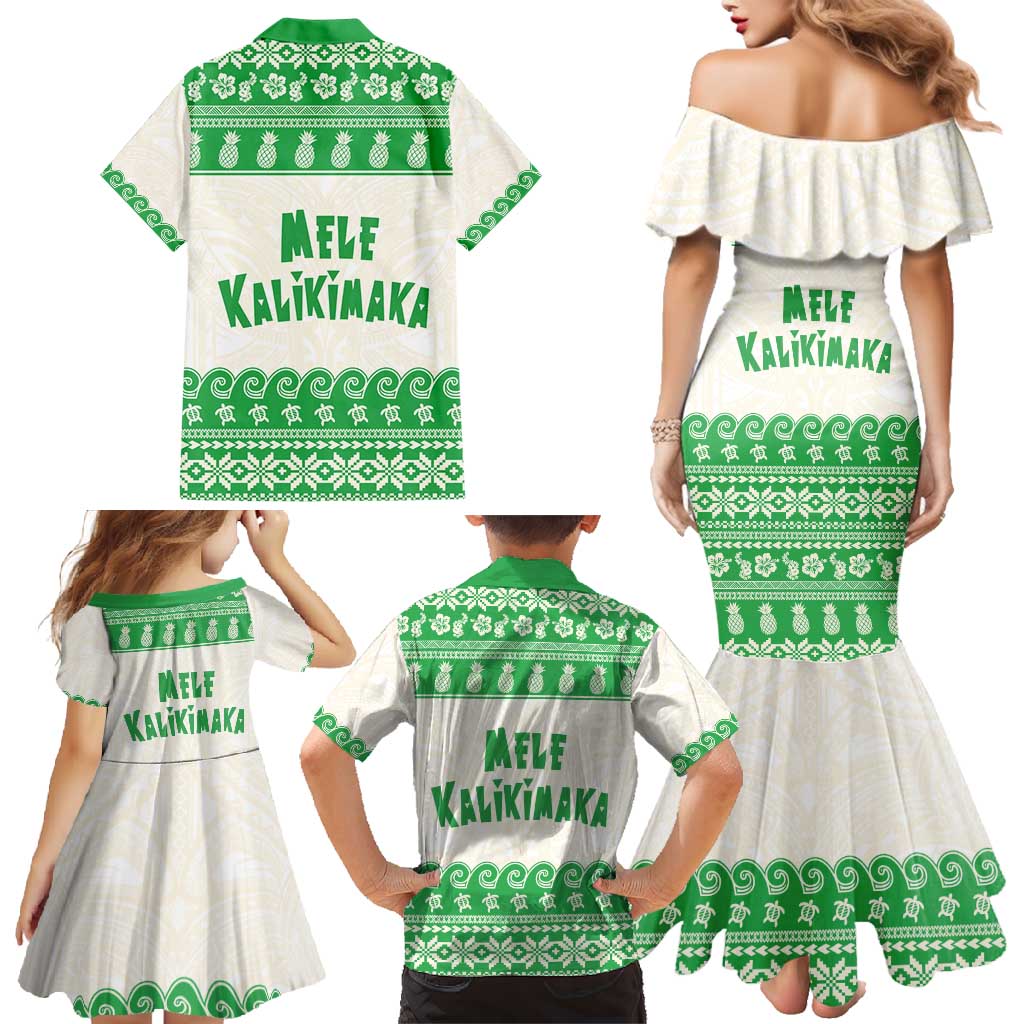 Green Mele Kalikimaka Hawaii Family Matching Mermaid Dress and Hawaiian Shirt Funny Ho Ho Ho Santa Shaka - Polynesian Pride