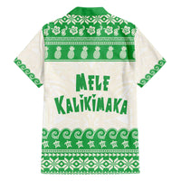 Green Mele Kalikimaka Hawaii Family Matching Off The Shoulder Long Sleeve Dress and Hawaiian Shirt Funny Ho Ho Ho Santa Shaka - Polynesian Pride