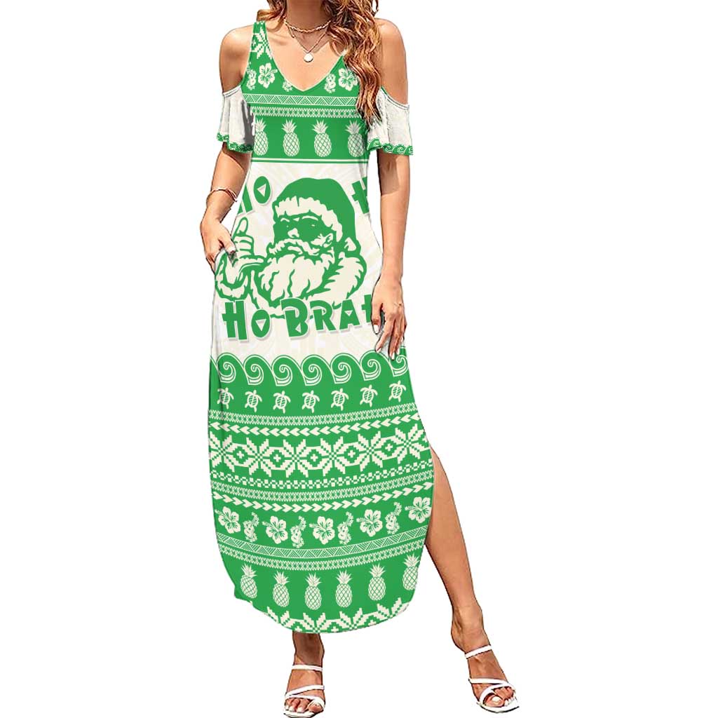 Green Mele Kalikimaka Hawaii Family Matching Summer Maxi Dress and Hawaiian Shirt Funny Ho Ho Ho Santa Shaka - Polynesian Pride