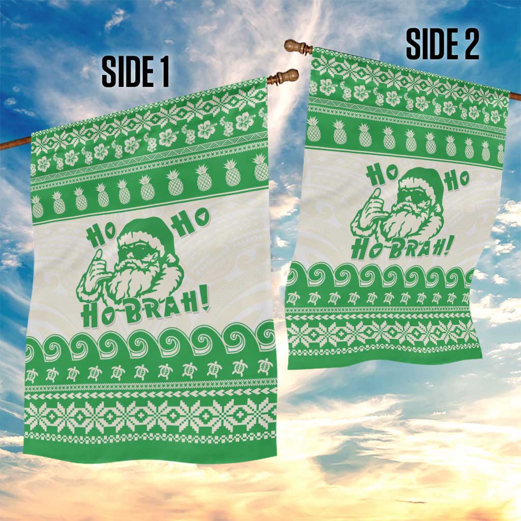 Green Mele Kalikimaka Hawaii Garden Flag Funny Ho Ho Ho Santa Shaka - Polynesian Pride