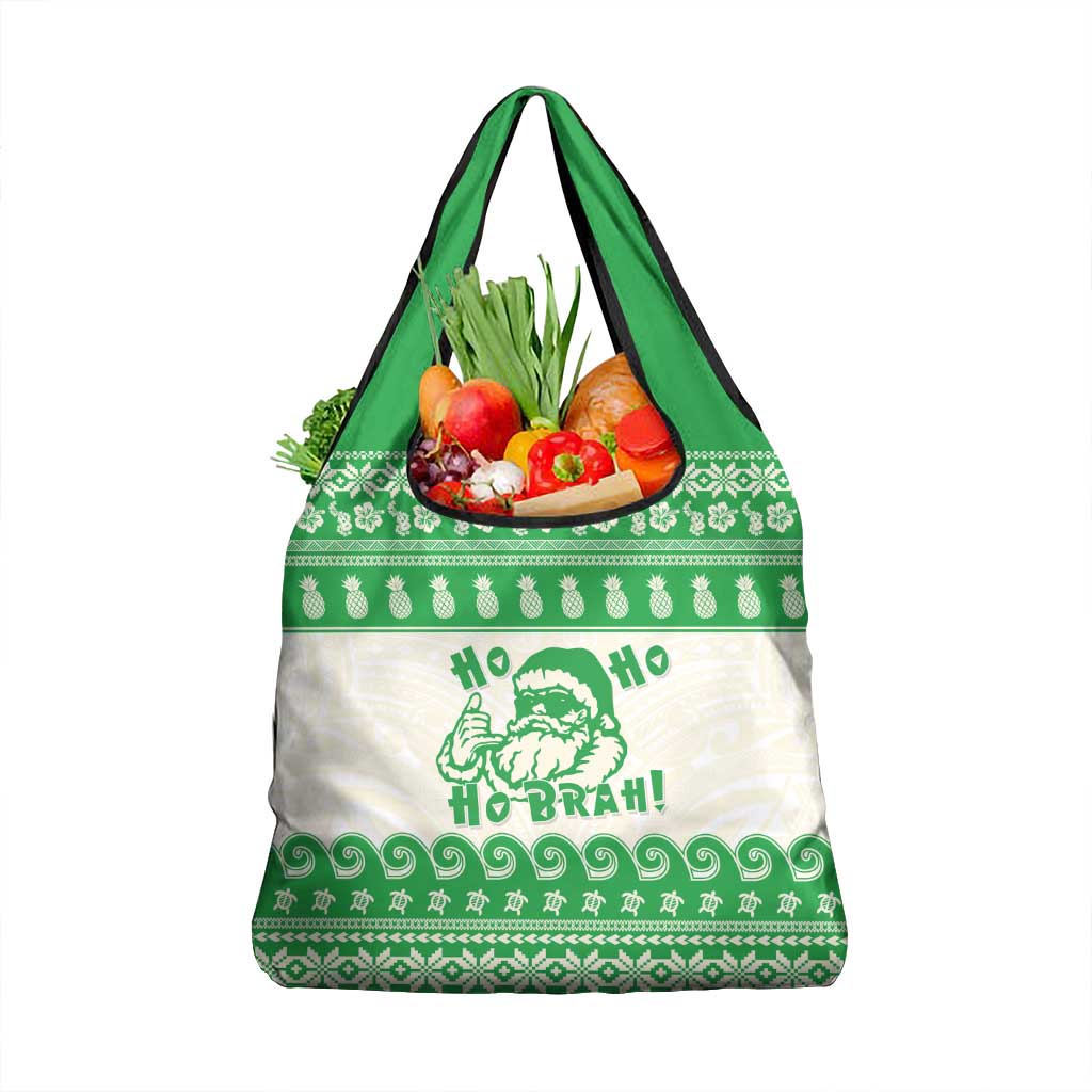 Green Mele Kalikimaka Hawaii Grocery Bag Funny Ho Ho Ho Santa Shaka - Polynesian Pride