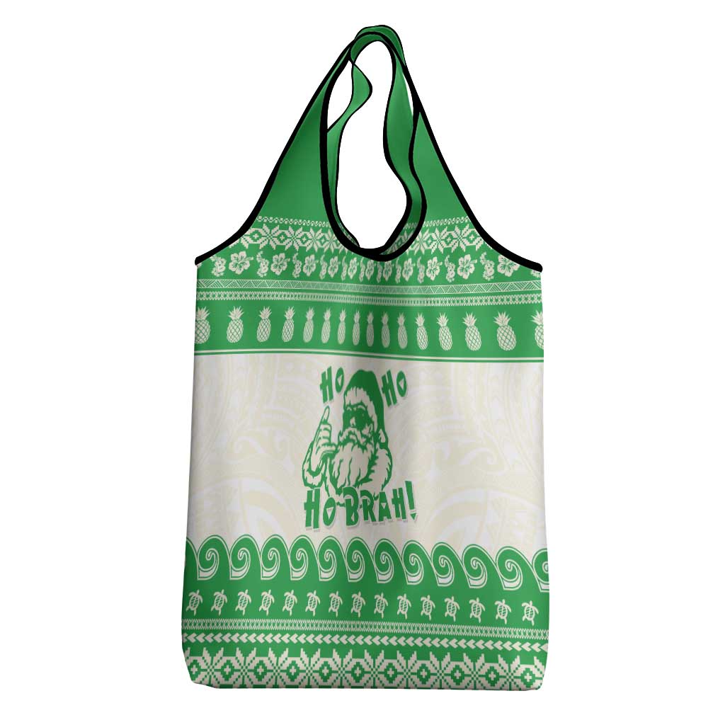 Green Mele Kalikimaka Hawaii Grocery Bag Funny Ho Ho Ho Santa Shaka - Polynesian Pride