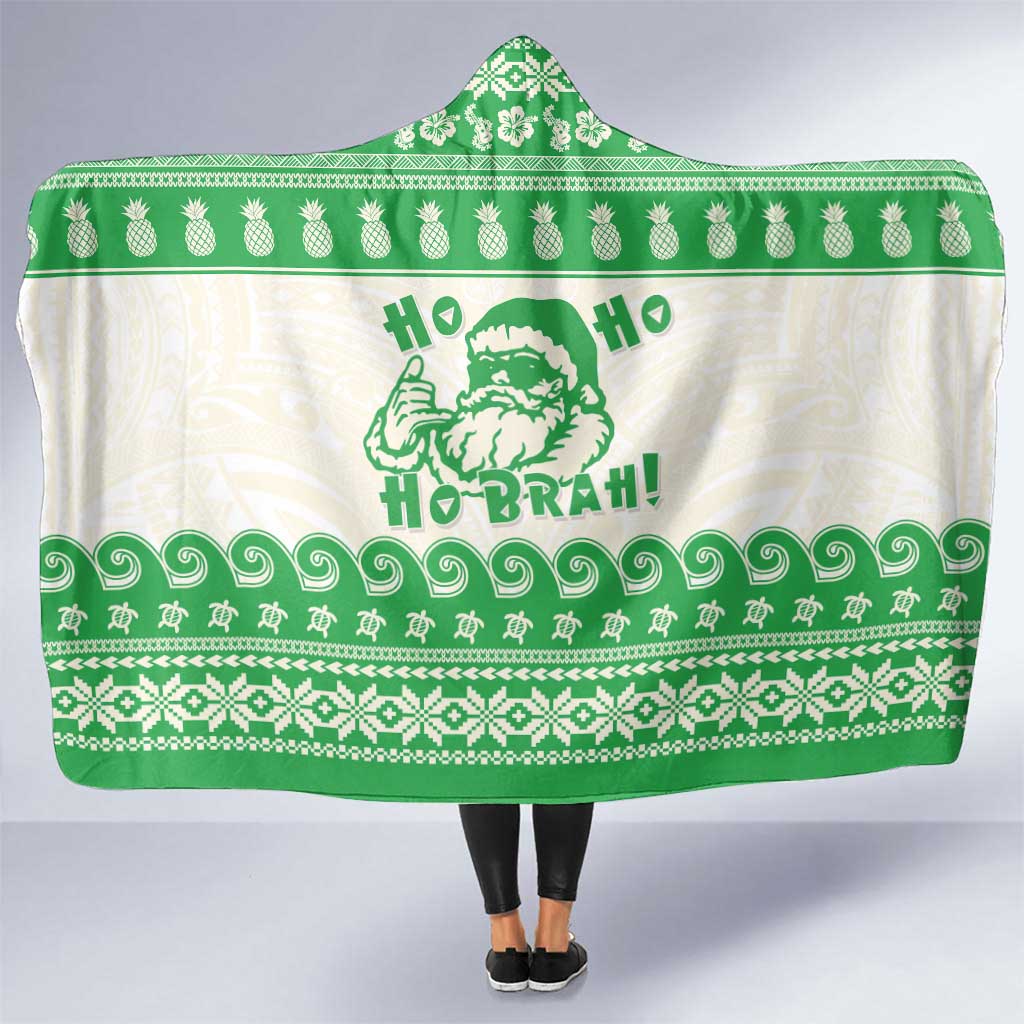 Green Mele Kalikimaka Hawaii Hooded Blanket Funny Ho Ho Ho Santa Shaka - Polynesian Pride
