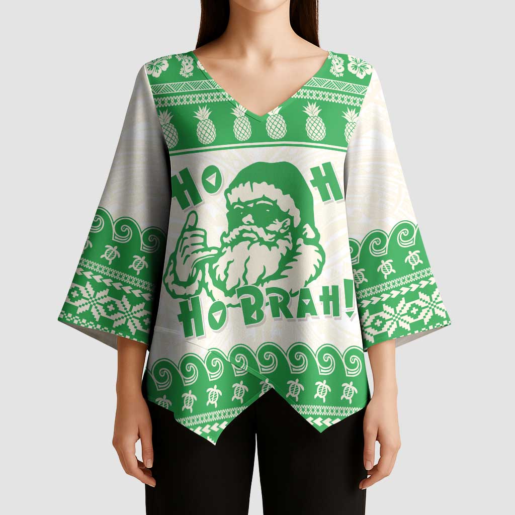 Green Mele Kalikimaka Hawaii Kimono Sleeve Blouse Funny Ho Ho Ho Santa Shaka - Polynesian Pride