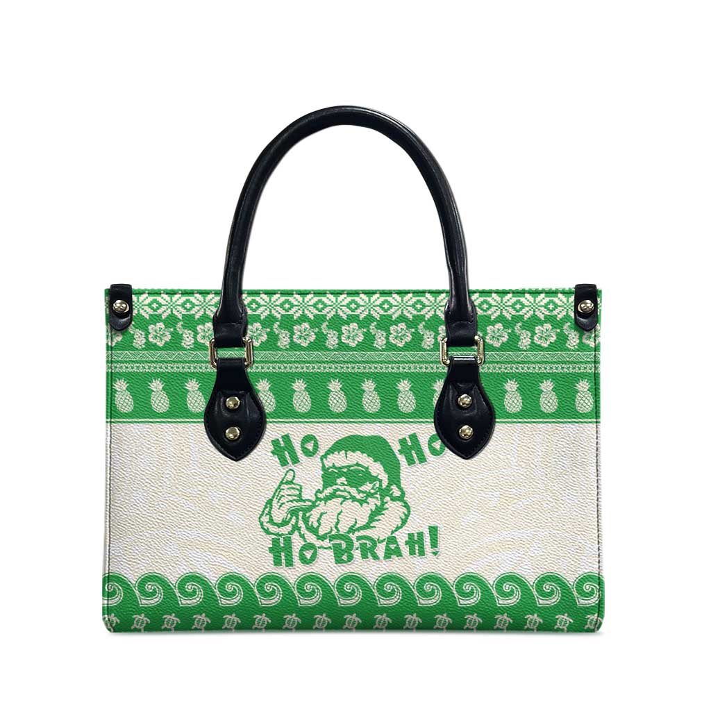 Green Mele Kalikimaka Hawaii Leather Bag Funny Ho Ho Ho Santa Shaka - Polynesian Pride