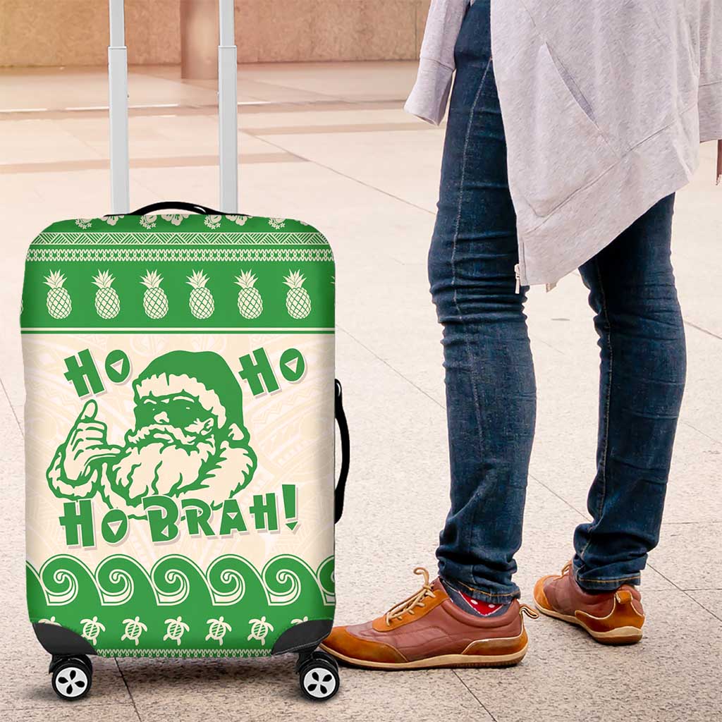 Green Mele Kalikimaka Hawaii Luggage Cover Funny Ho Ho Ho Santa Shaka - Polynesian Pride