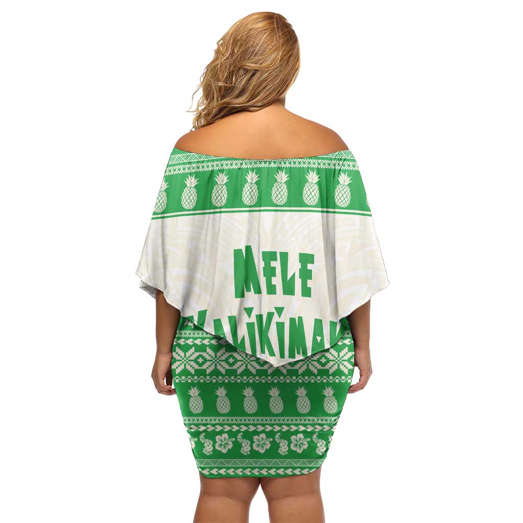 Green Mele Kalikimaka Hawaii Off Shoulder Short Dress Funny Ho Ho Ho Santa Shaka - Polynesian Pride