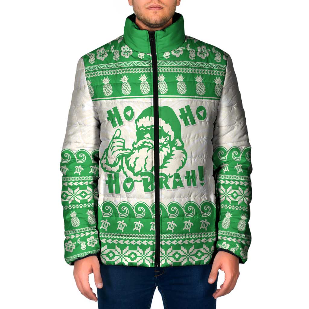 Green Mele Kalikimaka Hawaii Padded Jacket Funny Ho Ho Ho Santa Shaka - Polynesian Pride
