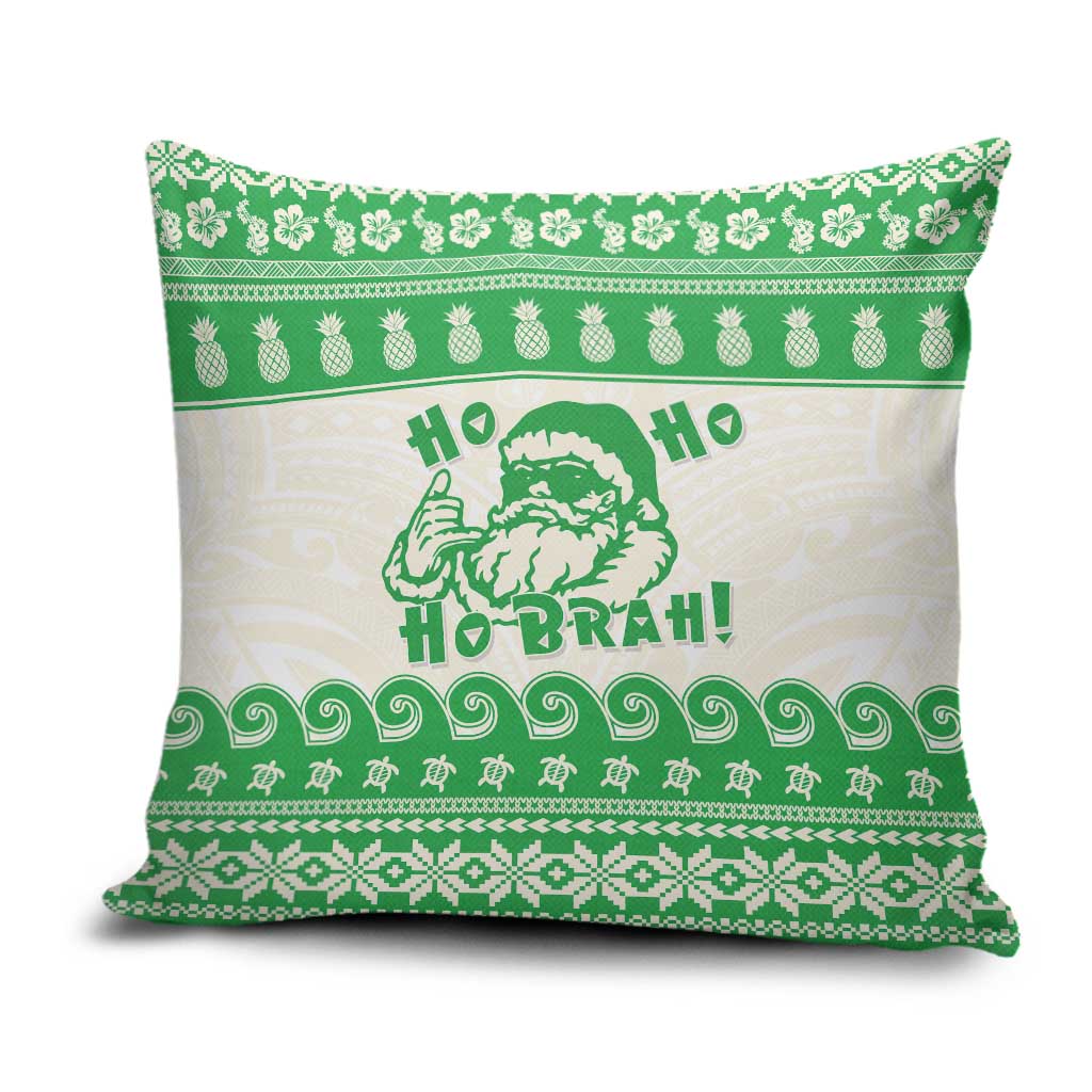 Green Mele Kalikimaka Hawaii Pillow Cover Funny Ho Ho Ho Santa Shaka - Polynesian Pride