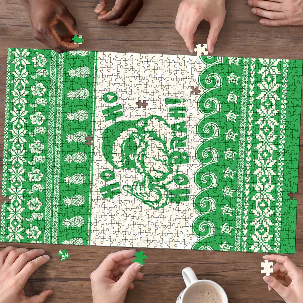Green Mele Kalikimaka Hawaii Puzzle Funny Ho Ho Ho Santa Shaka - Polynesian Pride