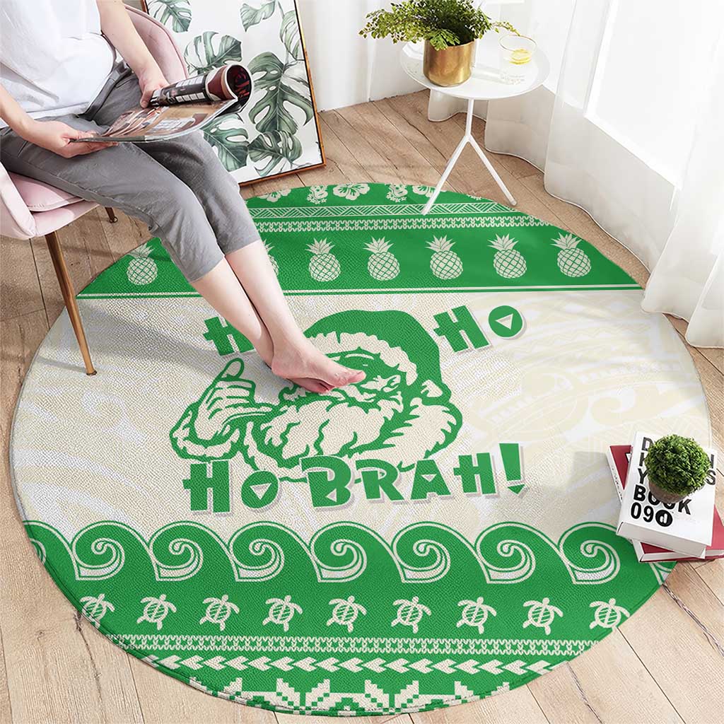 Green Mele Kalikimaka Hawaii Round Carpet Funny Ho Ho Ho Santa Shaka - Polynesian Pride
