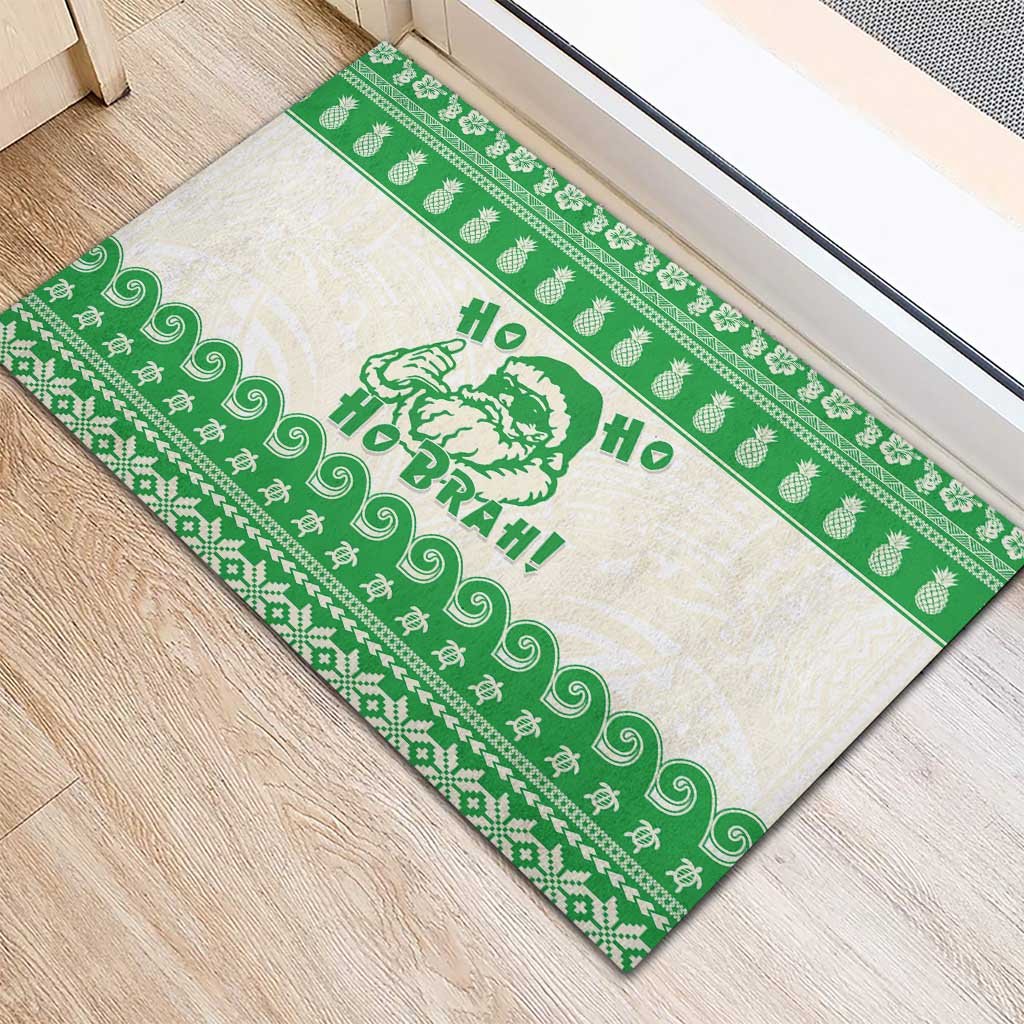 Green Mele Kalikimaka Hawaii Rubber Doormat Funny Ho Ho Ho Santa Shaka - Polynesian Pride