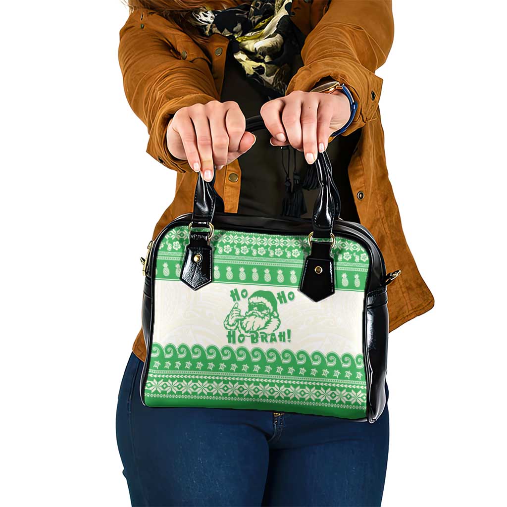Green Mele Kalikimaka Hawaii Shoulder Handbag Funny Ho Ho Ho Santa Shaka - Polynesian Pride