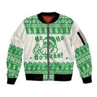 Green Mele Kalikimaka Hawaii Sleeve Zip Bomber Jacket Funny Ho Ho Ho Santa Shaka - Polynesian Pride