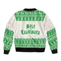 Green Mele Kalikimaka Hawaii Sleeve Zip Bomber Jacket Funny Ho Ho Ho Santa Shaka - Polynesian Pride