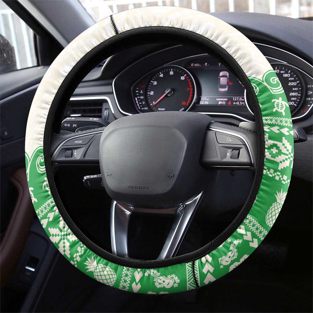 Green Mele Kalikimaka Hawaii Steering Wheel Cover Funny Ho Ho Ho Santa Shaka - Polynesian Pride