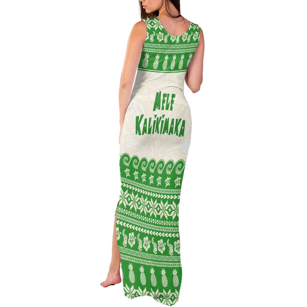 Green Mele Kalikimaka Hawaii Tank Maxi Dress Funny Ho Ho Ho Santa Shaka - Polynesian Pride