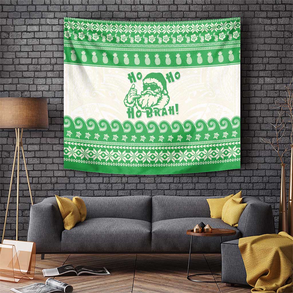 Green Mele Kalikimaka Hawaii Tapestry Funny Ho Ho Ho Santa Shaka - Polynesian Pride