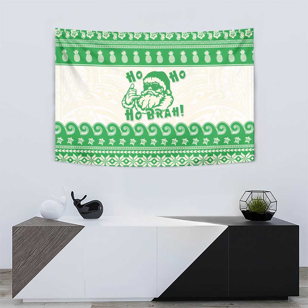 Green Mele Kalikimaka Hawaii Tapestry Funny Ho Ho Ho Santa Shaka - Polynesian Pride