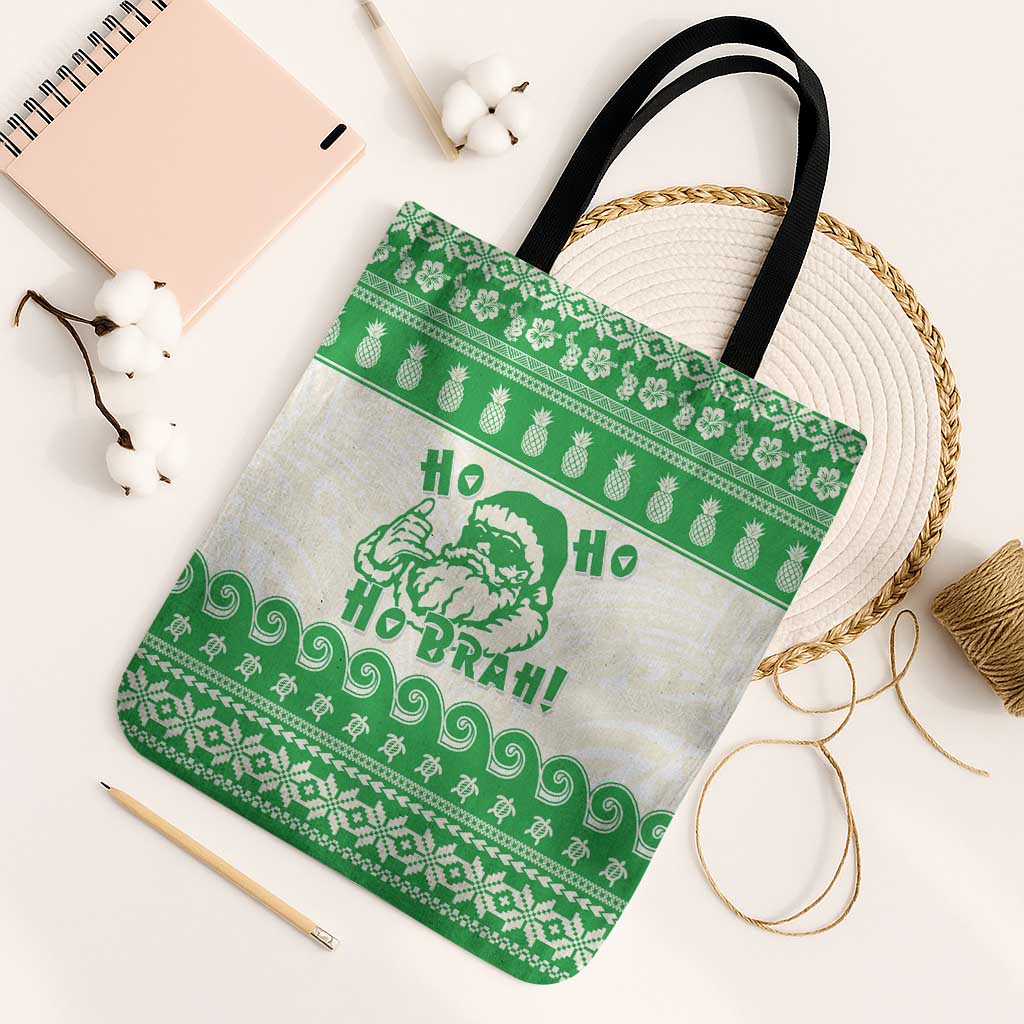 Green Mele Kalikimaka Hawaii Tote Bag Funny Ho Ho Ho Santa Shaka - Polynesian Pride