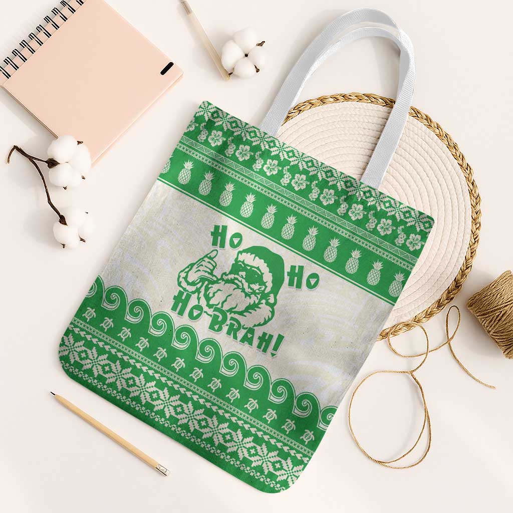 Green Mele Kalikimaka Hawaii Tote Bag Funny Ho Ho Ho Santa Shaka - Polynesian Pride