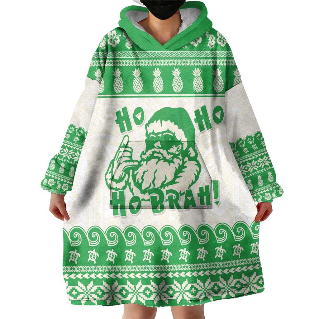 Green Mele Kalikimaka Hawaii Wearable Blanket Hoodie Funny Ho Ho Ho Santa Shaka - Polynesian Pride