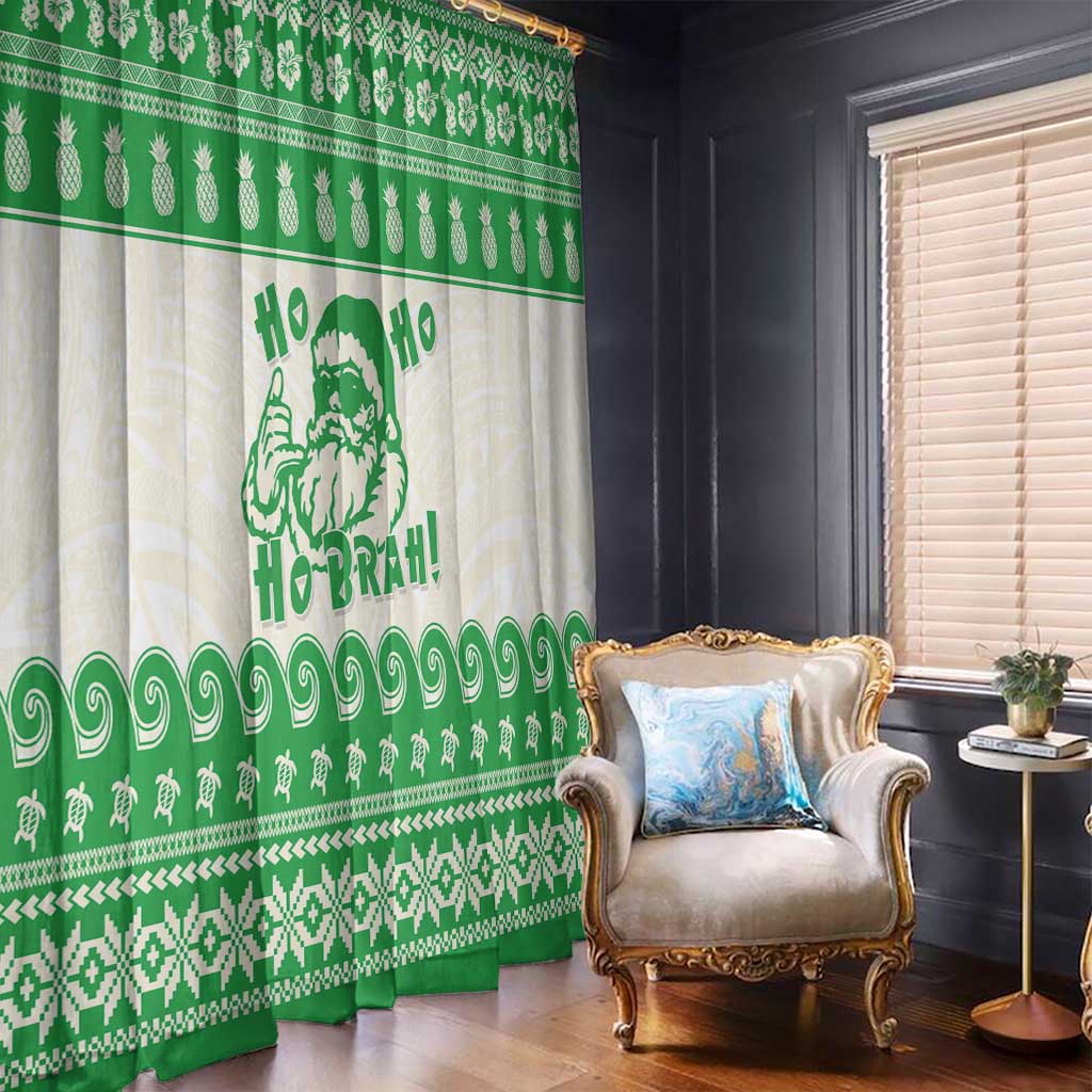 Green Mele Kalikimaka Hawaii Window Curtain Funny Ho Ho Ho Santa Shaka - Polynesian Pride