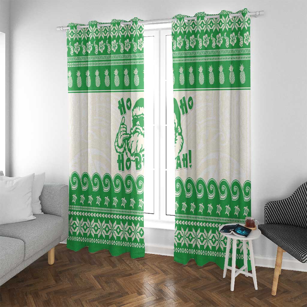 Green Mele Kalikimaka Hawaii Window Curtain Funny Ho Ho Ho Santa Shaka - Polynesian Pride