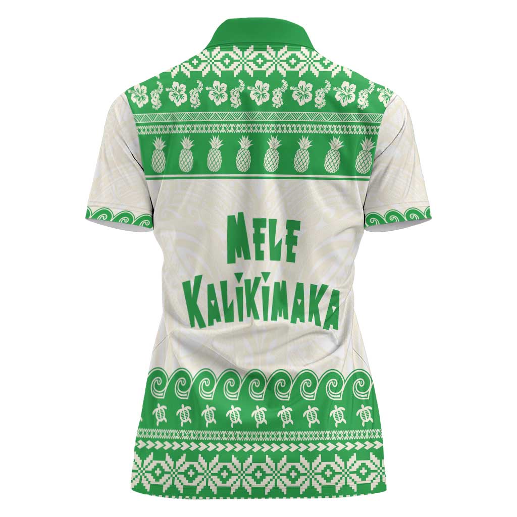 Green Mele Kalikimaka Hawaii Women Polo Shirt Funny Ho Ho Ho Santa Shaka - Polynesian Pride