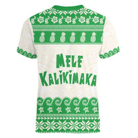 Green Mele Kalikimaka Hawaii Women V-Neck T-Shirt Funny Ho Ho Ho Santa Shaka - Polynesian Pride