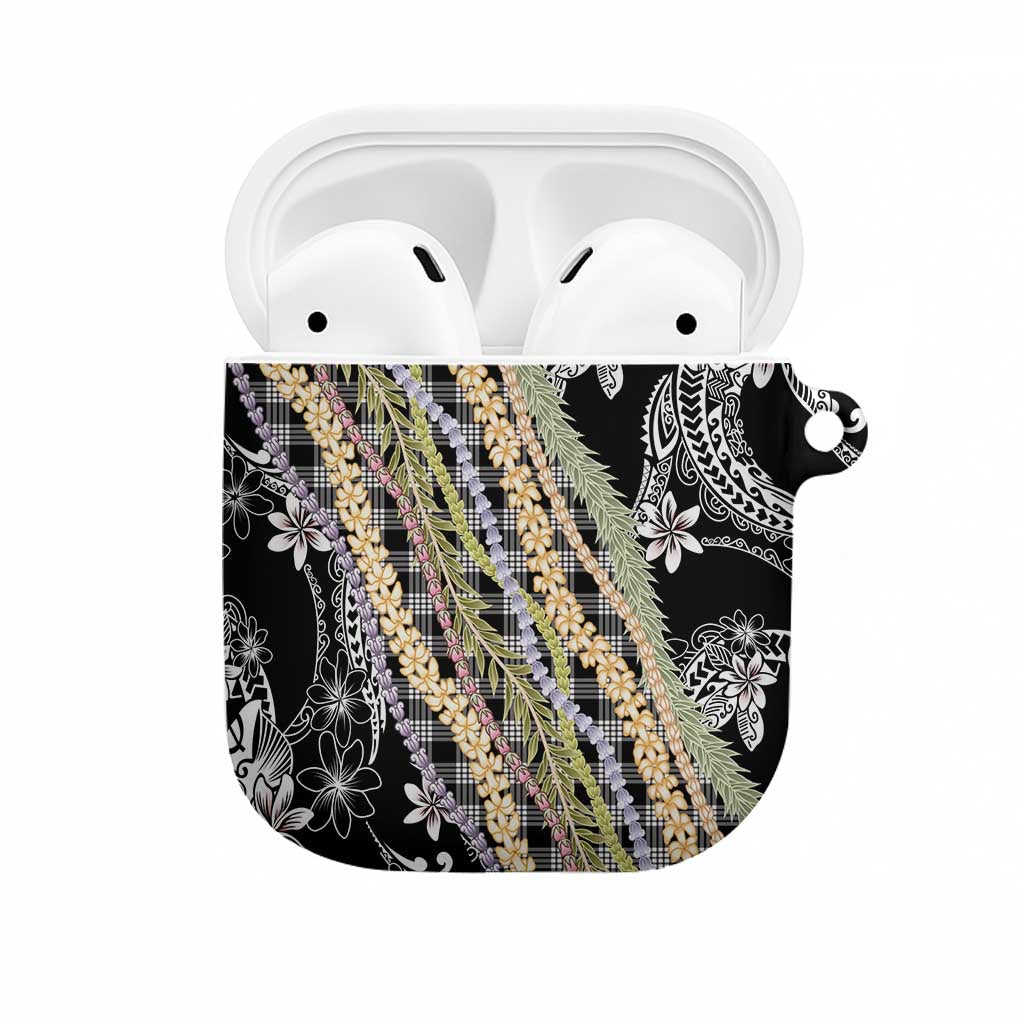 Black Palaka Hawaii Leis AirPods Case Hawaiian-plaid Elegant Tropical Vibes - Polynesian Pride