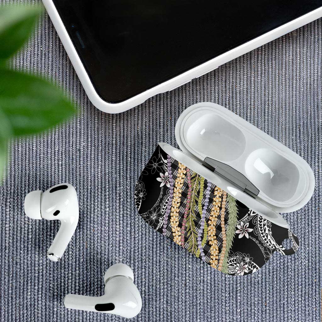 Black Palaka Hawaii Leis AirPods Case Hawaiian-plaid Elegant Tropical Vibes - Polynesian Pride
