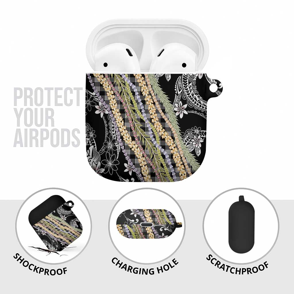 Black Palaka Hawaii Leis AirPods Case Hawaiian-plaid Elegant Tropical Vibes - Polynesian Pride