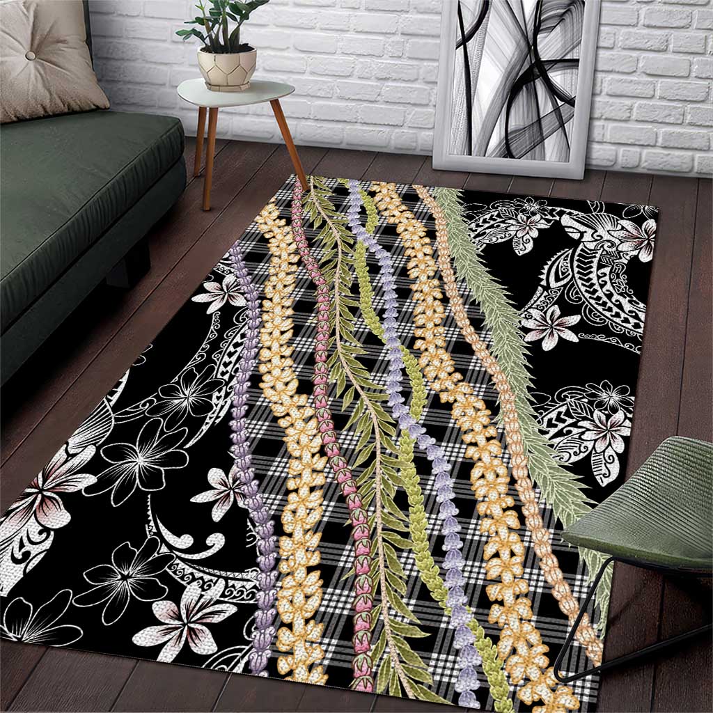 Black Palaka Hawaii Leis Area Rug Hawaiian-plaid Elegant Tropical Vibes - Polynesian Pride
