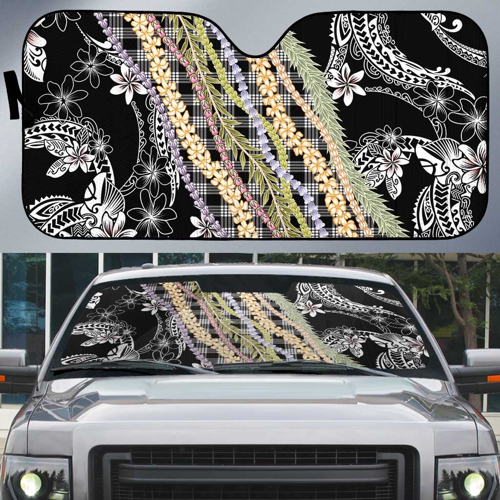 Black Palaka Hawaii Leis Auto Sun Shade Hawaiian-plaid Elegant Tropical Vibes - Polynesian Pride