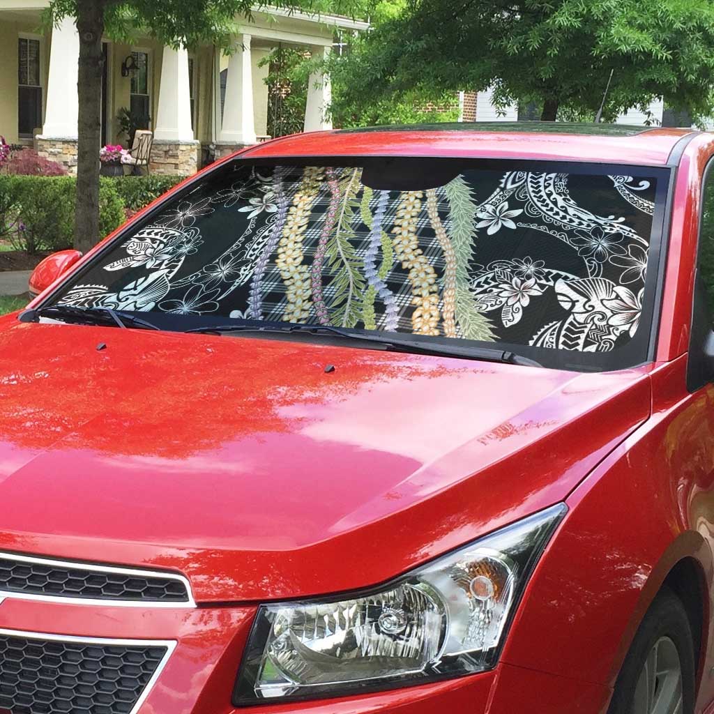 Black Palaka Hawaii Leis Auto Sun Shade Hawaiian-plaid Elegant Tropical Vibes - Polynesian Pride