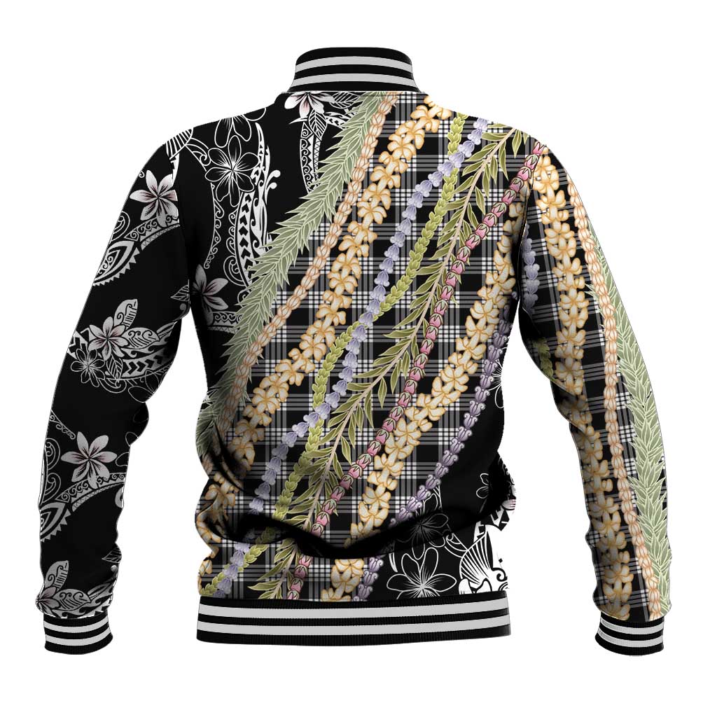 Black Palaka Hawaii Leis Baseball Jacket Hawaiian-plaid Elegant Tropical Vibes - Polynesian Pride