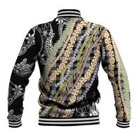Black Palaka Hawaii Leis Baseball Jacket Hawaiian-plaid Elegant Tropical Vibes - Polynesian Pride