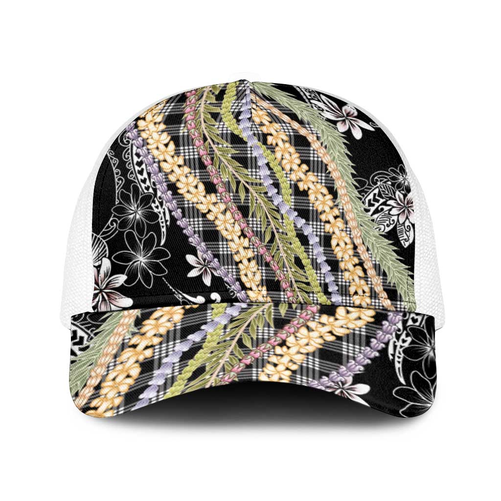 Black Palaka Hawaii Leis Baseball Net Cap Hawaiian-plaid Elegant Tropical Vibes - Polynesian Pride